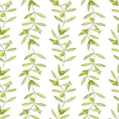 Zeytin dallarının kusursuz deseni. Suluboya çizimi