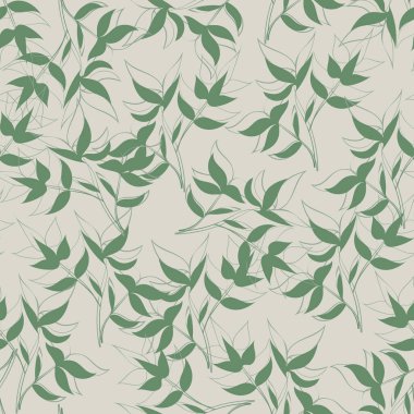 Çiçeksiz desen. Yapraklar elle çizilmiş. Ambalaj kağıdı, tekstil ve duvar kağıdı için çizim. Vektör illüstrasyonu