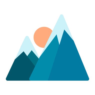 Dağlar ve güneş beyaz bir zeminde izole edilmiş.