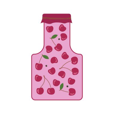 Bir kavanoz konserve kiraz. Ev yapımı komposto. Doğal organik gıda. Çiftlik ürünleri. Vektör illüstrasyonu