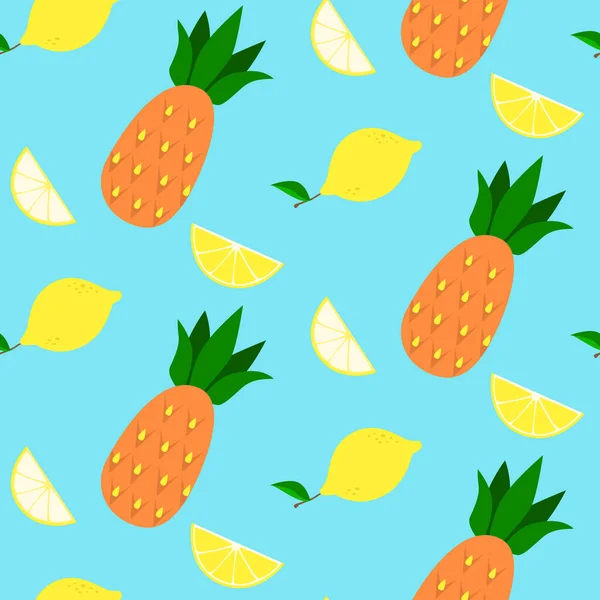 熱帯果実のシームレスなパターン パイナップルとレモン ベクターイラスト — ストックベクタ