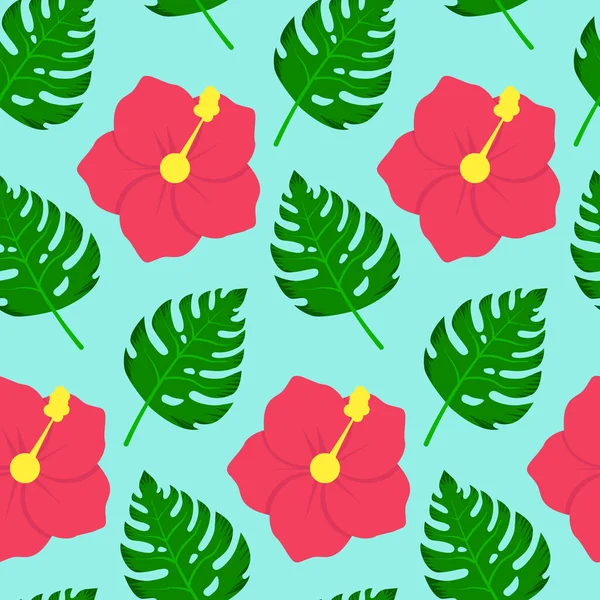 Motif Sans Couture Fleurs Tropicales Feuilles Monstère Illustration Vectorielle — Image vectorielle