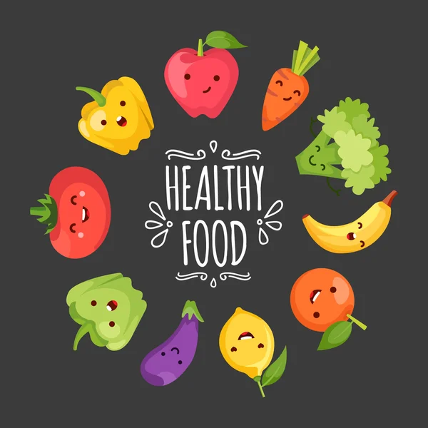 Sağlıklı gıda temsil eden karikatür — Stok Vektör