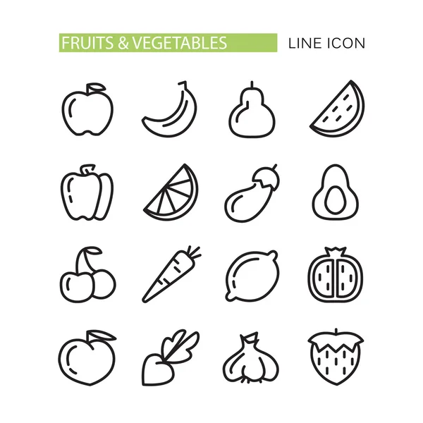 Ícones de frutas e legumes — Vetor de Stock