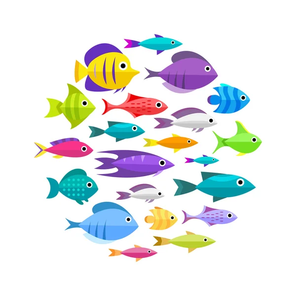 Fondo de colección de peces de dibujos animados — Vector de stock