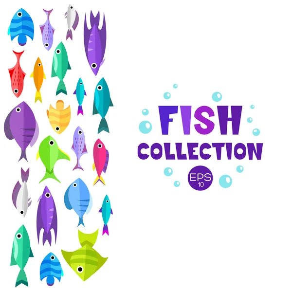 Fondo de colección de peces de dibujos animados — Archivo Imágenes Vectoriales