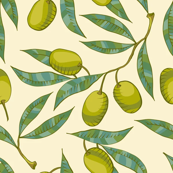 Motif sans couture avec branche d'olivier — Image vectorielle