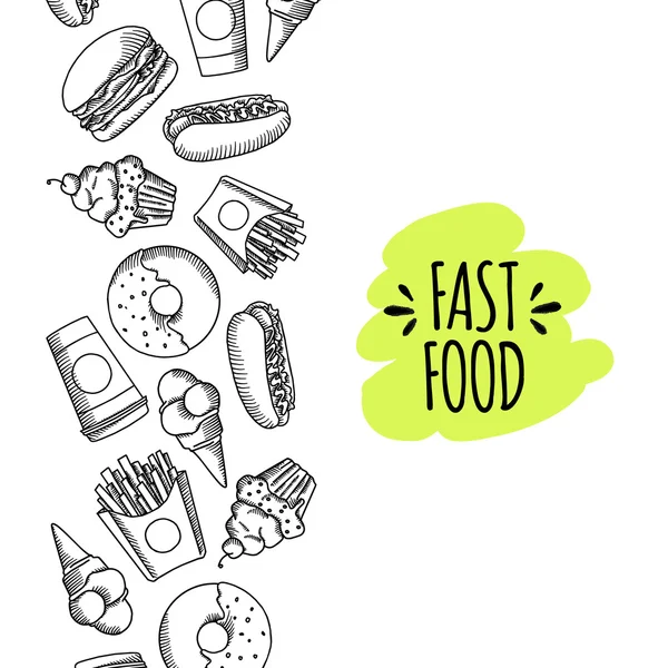 Fast food. Set di sfondo vettore cartone animato . — Vettoriale Stock