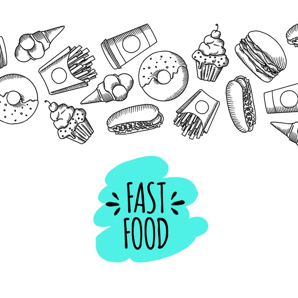 Fast food. Set di sfondo vettore cartone animato . — Vettoriale Stock