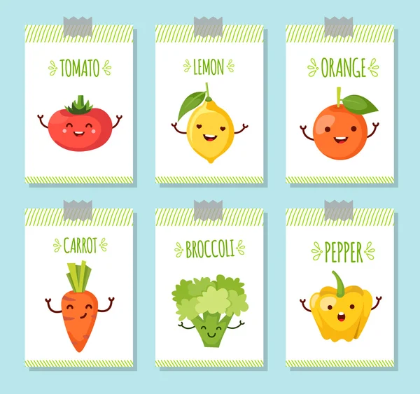 Healty alimentos de dibujos animados que representan pancartas establecidas — Vector de stock