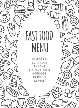 Fast food menü. Çizgi film vektör arka plan kümesi.