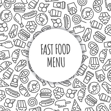 Fast food menü. Çizgi film vektör arka plan kümesi.