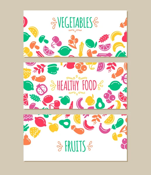 Caricatura de comida saludable que representa pancartas — Vector de stock