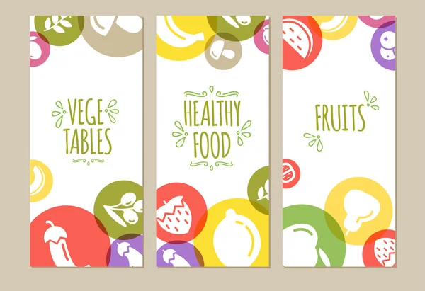 Desenhos animados de alimentos Healty representando banners — Vetor de Stock