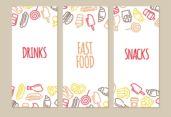 Menú de comida rápida. Conjunto de banners vectoriales de dibujos animados  . — Vector de stock