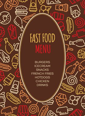 Fast food menü. Çizgi film vektör arka plan kümesi.