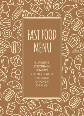 Fast food menü. Çizgi film vektör arka plan kümesi.