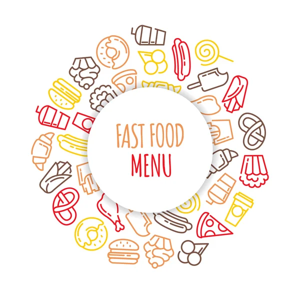 Fast food menu. Set of cartoon vector background. — Stock Vector