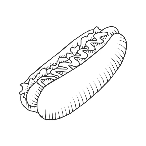 Vector hotdog with mustard. Isolated — Stock Vector