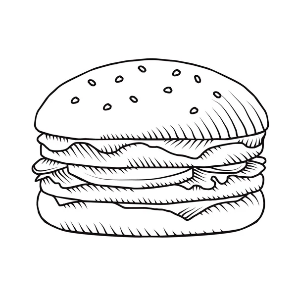 Ilustración dibujada a mano de la hamburguesa . — Archivo Imágenes Vectoriales