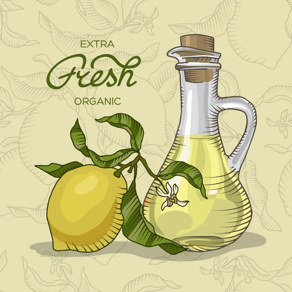 Rama de limón con fruta y jarra de jugo — Vector de stock