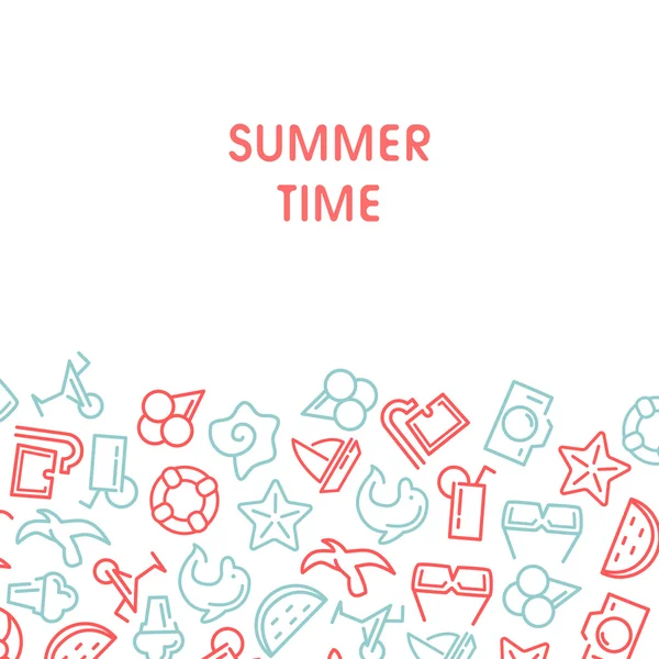 Ilustrasi musim panas dengan ikon - Stok Vektor
