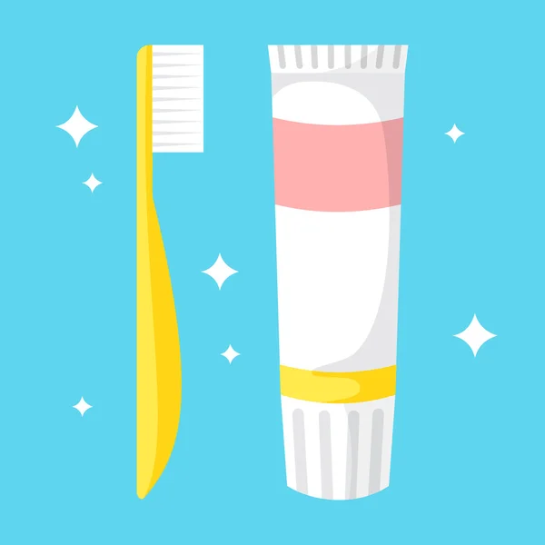 Ilustración de cepillo de dientes y pasta de dientes — Vector de stock