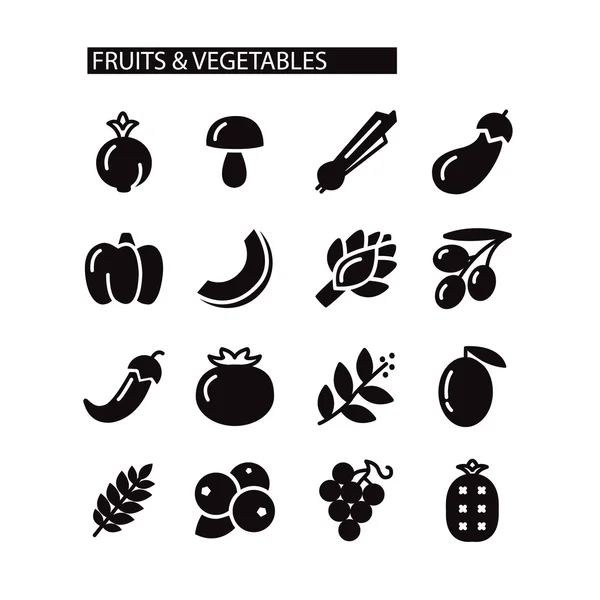 Conjunto de ícones de frutas e vegetais — Vetor de Stock