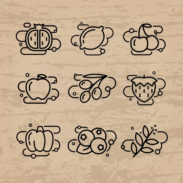 Fruits and Vegetables lined icons Vector Graphics
