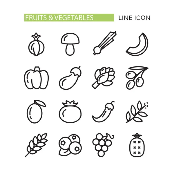 果物や野菜が並ぶアイコン — ストックベクタ