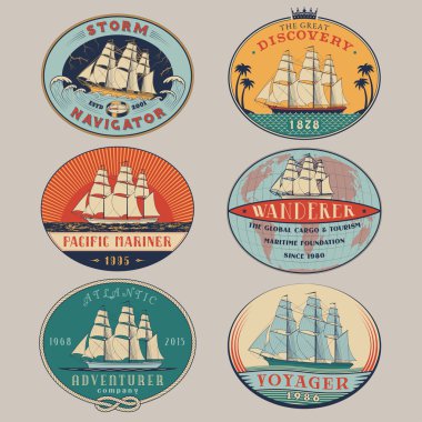 Nautical labels color clipart