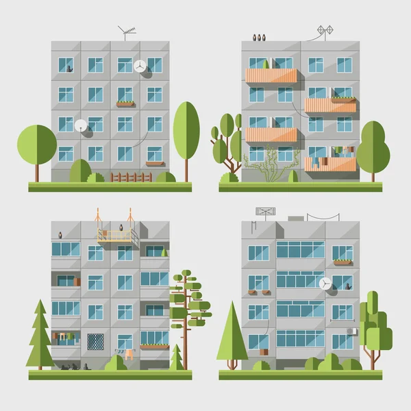 Casas de panel conjunto plano1 — Archivo Imágenes Vectoriales