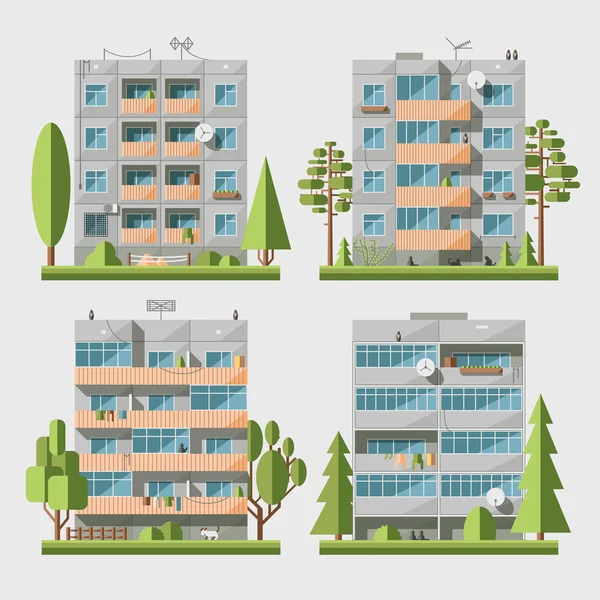 Casas de panel conjunto plano2 — Archivo Imágenes Vectoriales