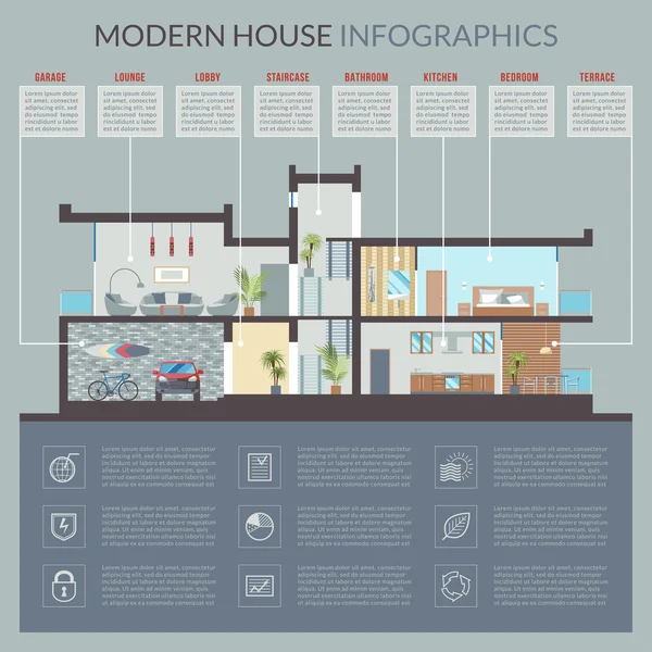 Infográficos casa moderna —  Vetores de Stock