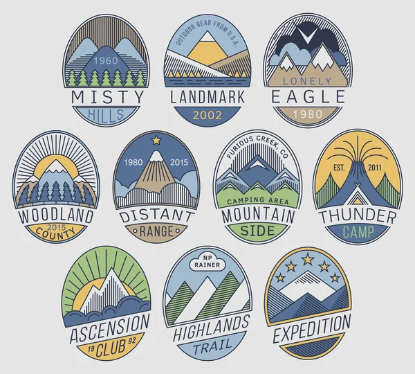 Mountain badges linear 2color — Stock Vector