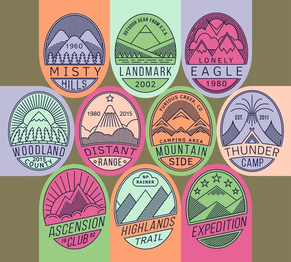 Mountain badges linear 2 mono — Stock Vector