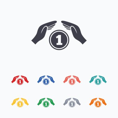 Koruma para işareti simgesi. Eller nakit korumak.