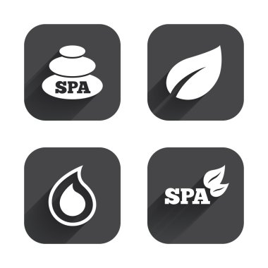 Spa simgeler taşlar. Su damlası ile yaprak semboller.