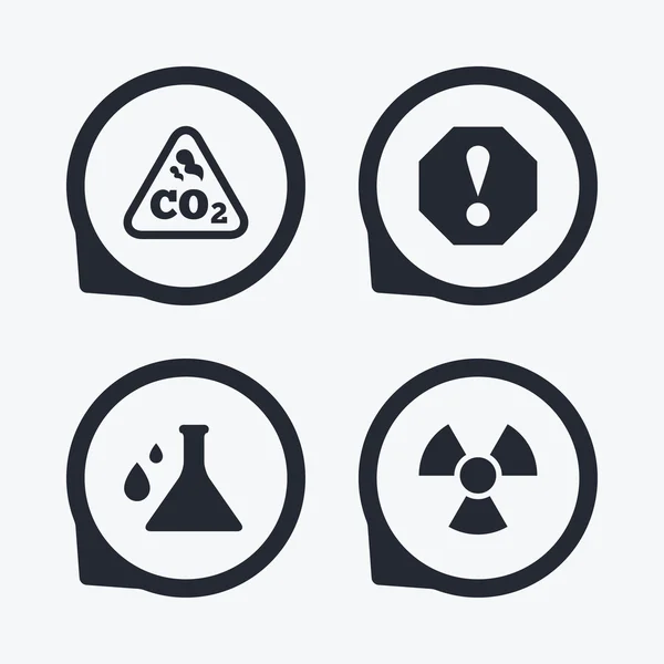 Внимание, иконки радиации. Химическая фляжка . — стоковый вектор