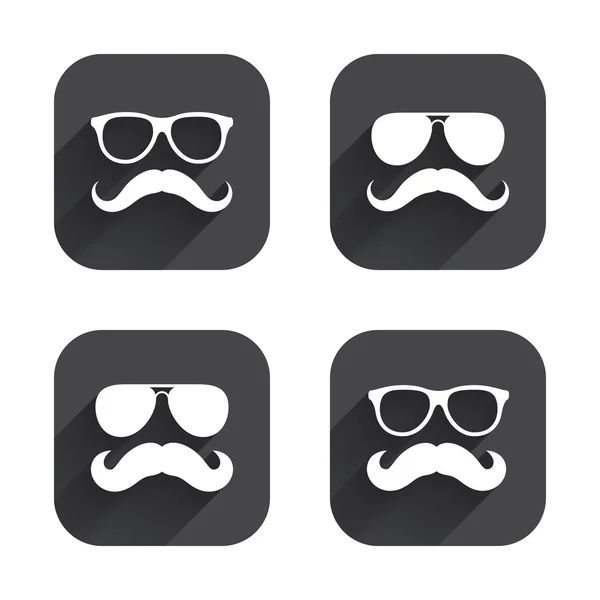 Ícones de bigode e óculos . — Vetor de Stock