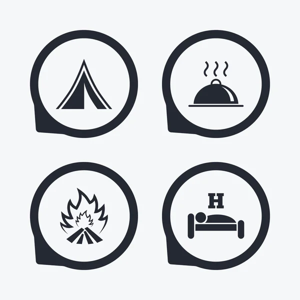 Hot food, sleep, camping tent — Stock Vector