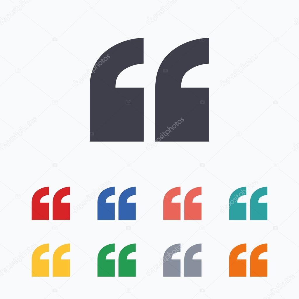 Quote sign icon. Quotation mark symbol. Double quotes at the beginning of words. Colored flat icons on white background.