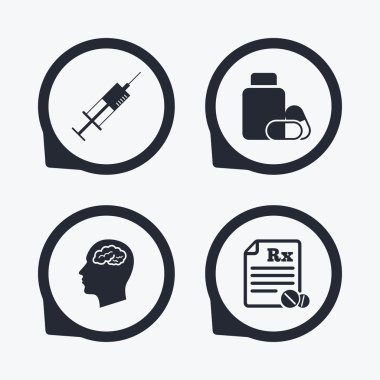 Tıp simgeler. Tablet şişe, beyin