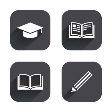 kalem ve açık kitap işaretleri.