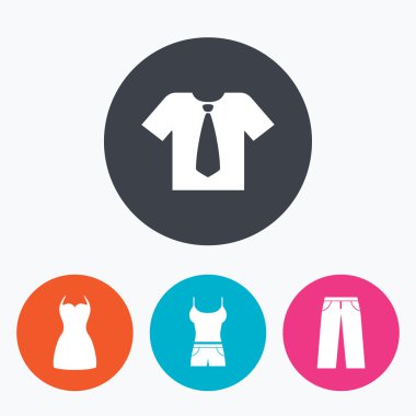 Giysi işaretler. Kravat ve pantolon ile T-shirt.