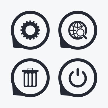 Dünya büyüteç cam ve dişli işaretleri.