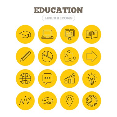 Education icons. Graduation cap, pencil