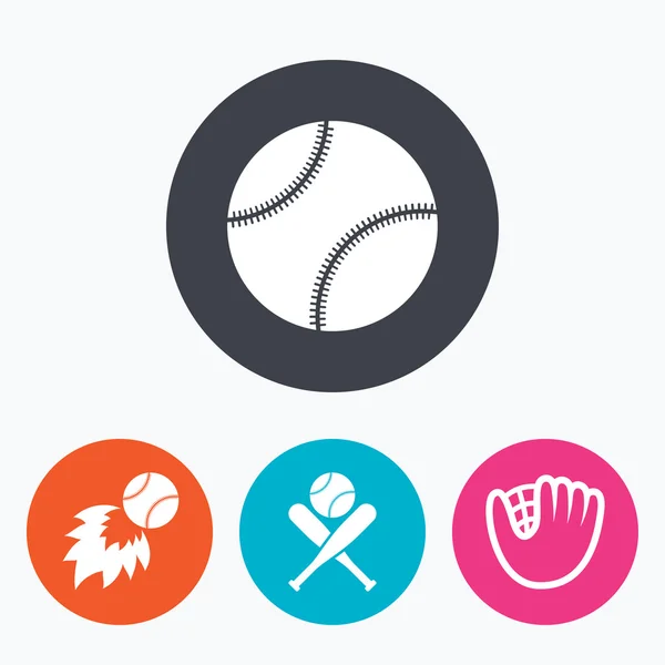 Бейсбольные иконы. Мяч с перчаткой и битой — стоковый вектор
