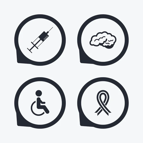 Medicine icons. Syringe, disabled, brain. — Stock Vector