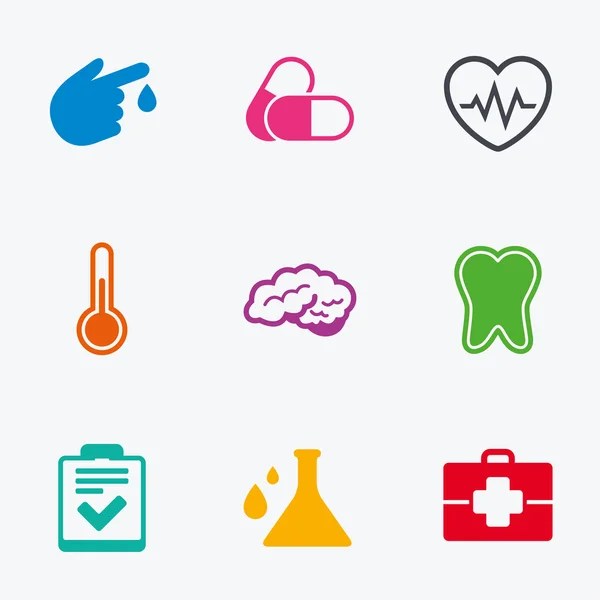Iconos de medicina, salud y diagnóstico . — Vector de stock